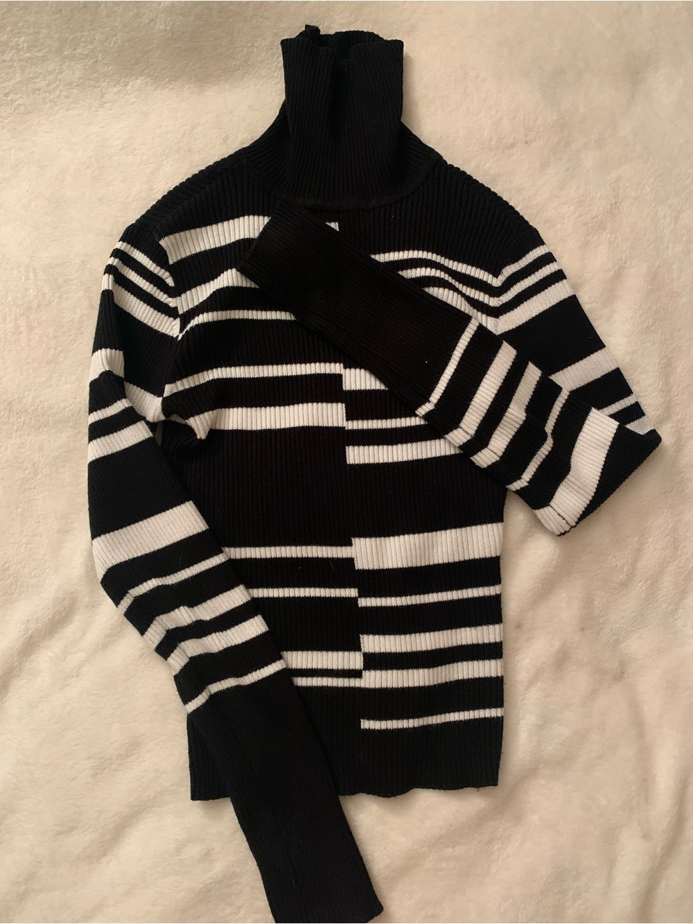 Almost Famous Women’s Black & White Striped Turtleneck Sweater